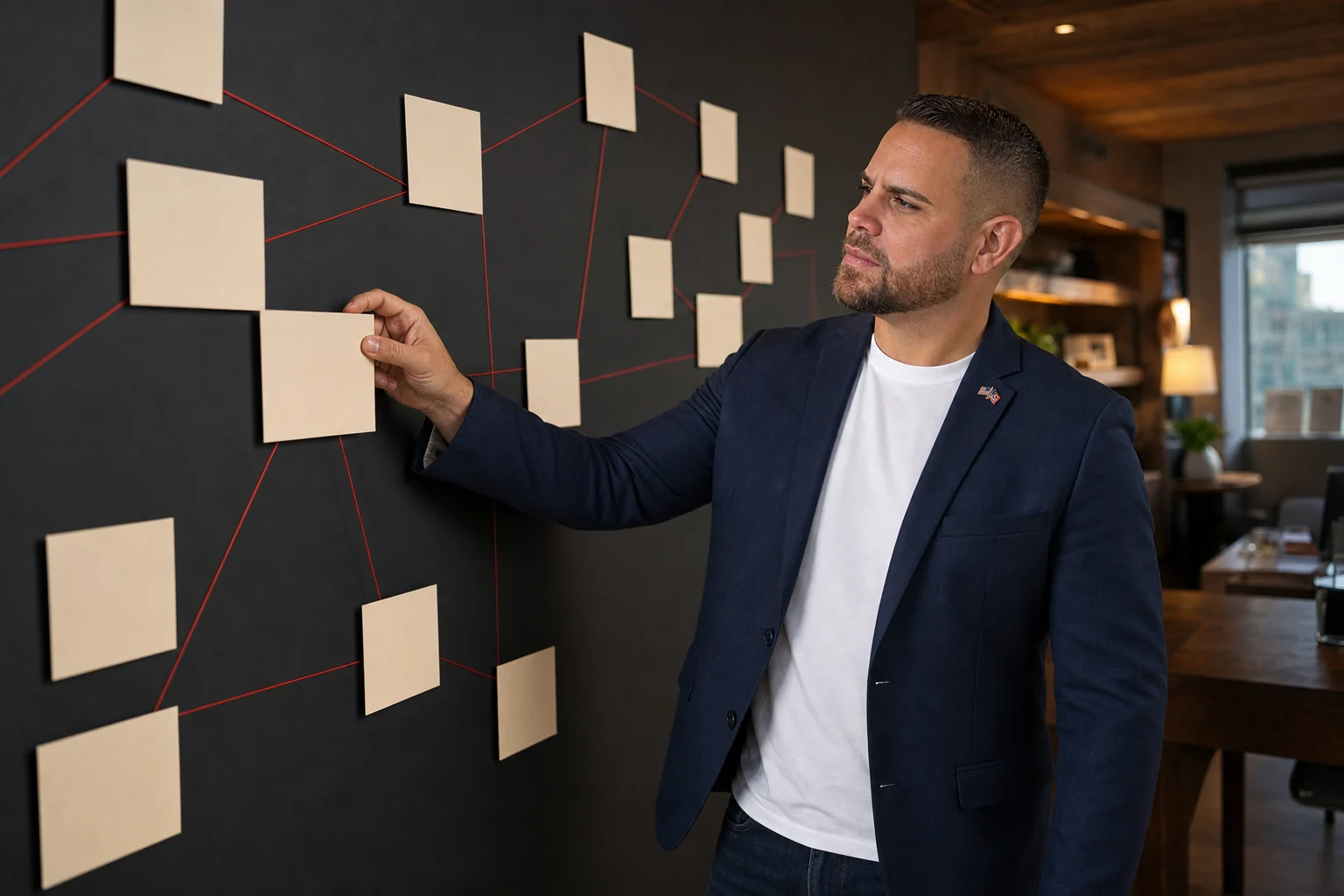 Carlos Vazquez mapping connected ventures in a strategy studio